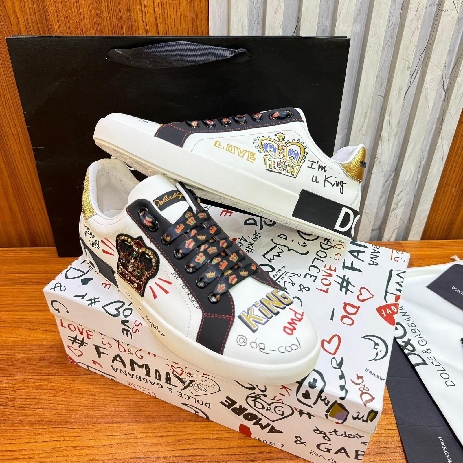 Dolce & Gabbana Portofino ‘Printed Crown Embroidery Patch’ Sneakers