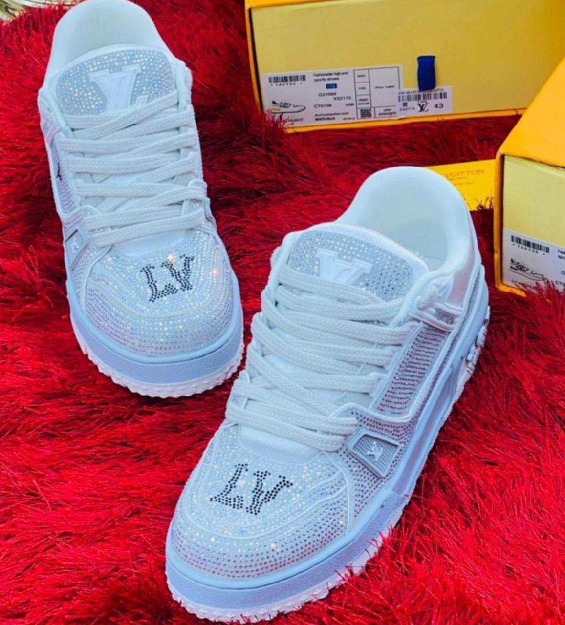 Louis Vuitton Crystal-Embellished White Sneakers