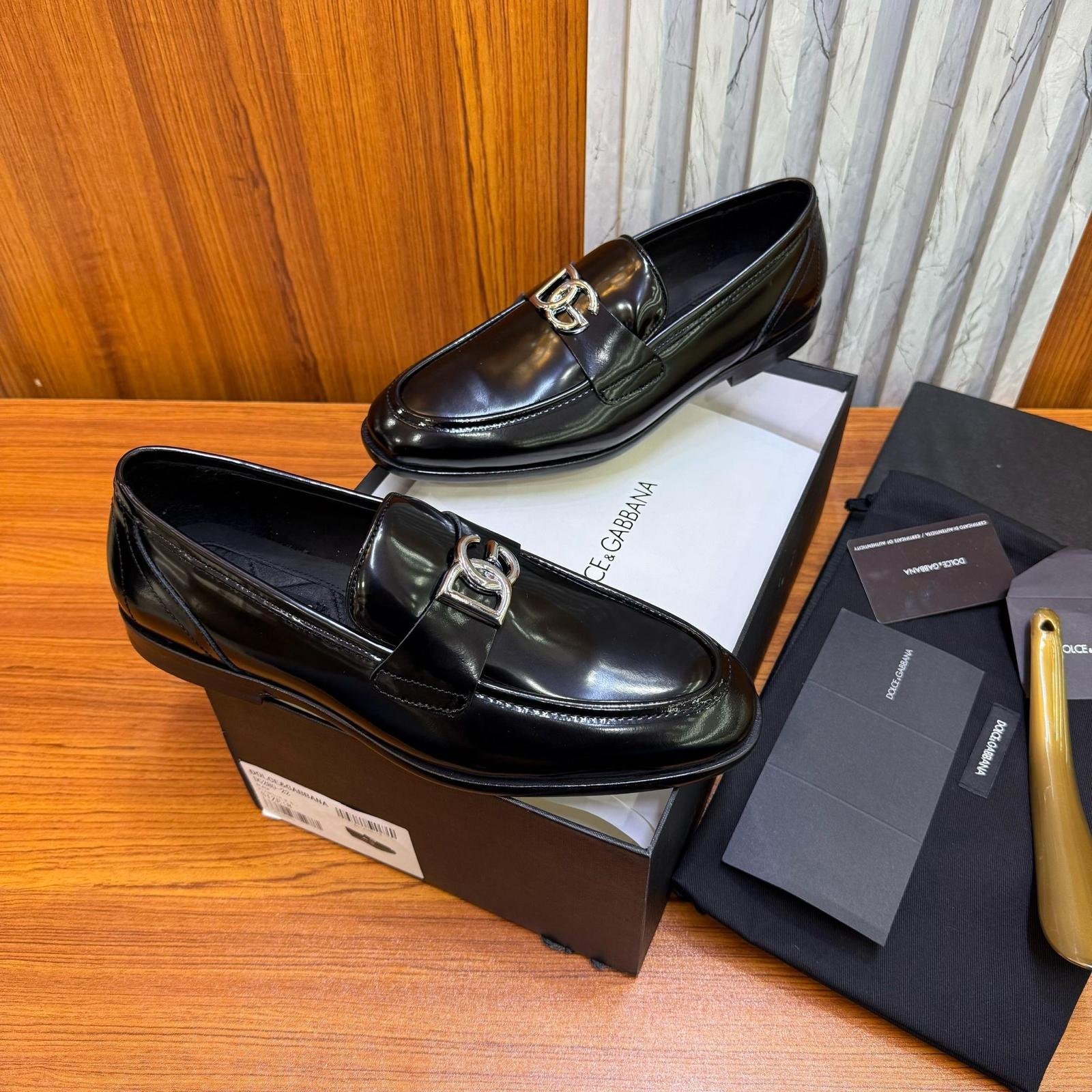 Dolce & Gabbana Wetlook Leather Loafers with DG Logo