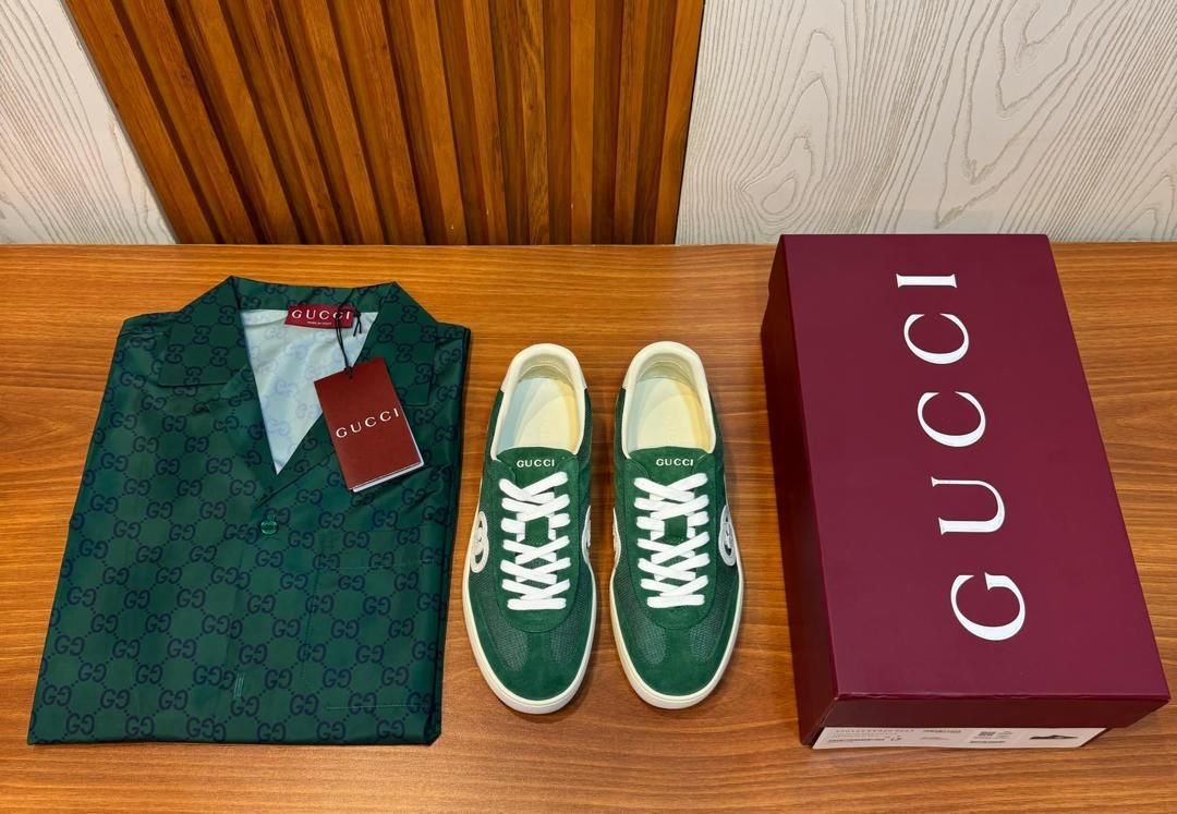 Gucci Green Monogram Shirt + Sneakers Set