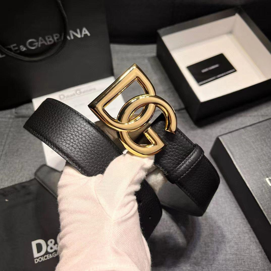 Dolce & Gabbana Lux Leather Belt with Crossover DG Logo Buckle