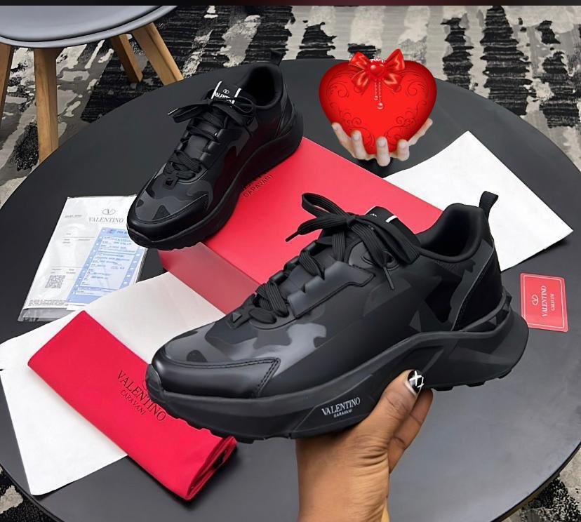 Valentino Garavani Black Camouflage Runner Sneakers