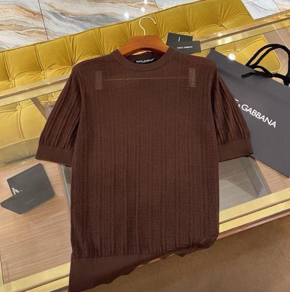 D&G Silk Round-Neck with All-Over DG Logo Embroidery